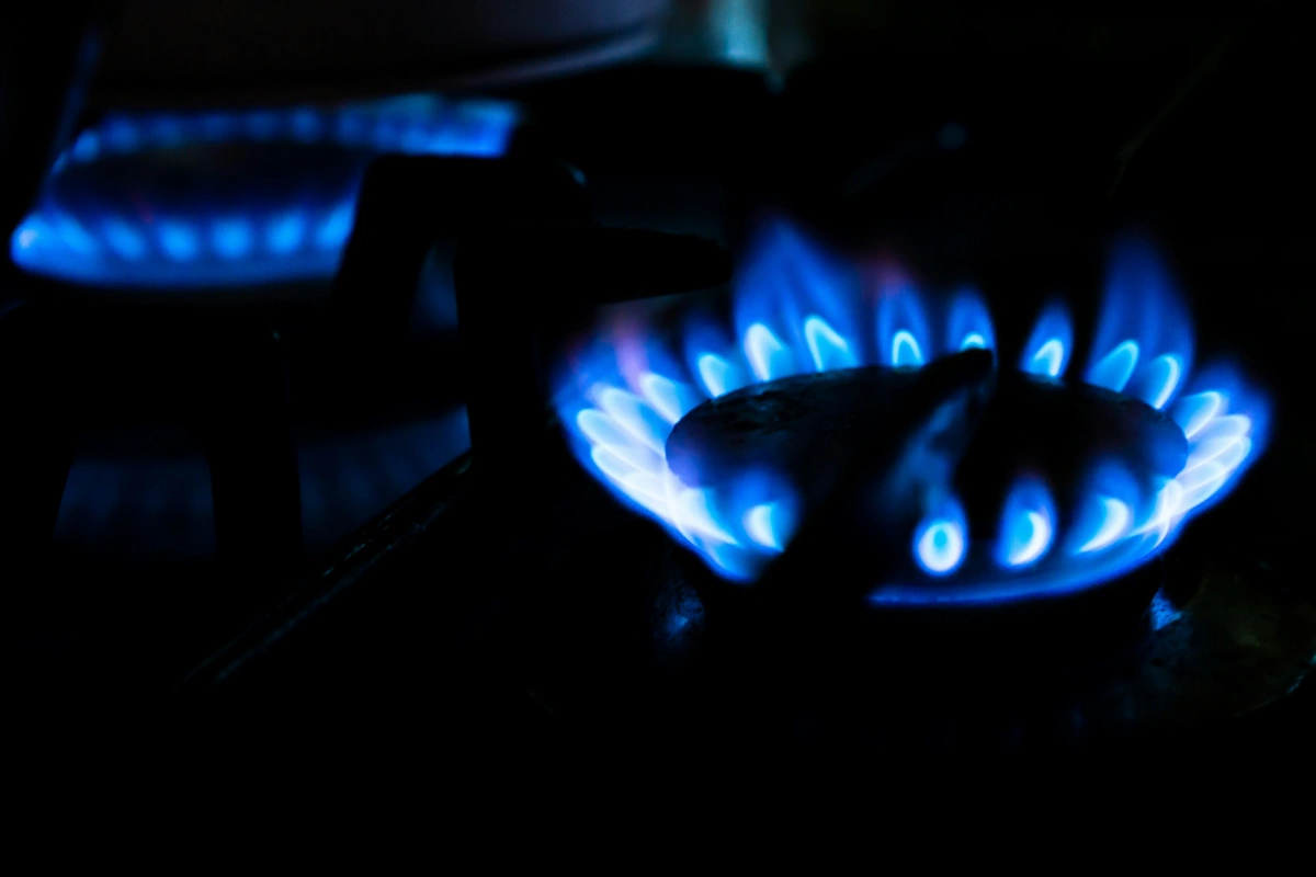 A photo of flames from a gas stove.